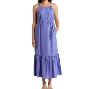 NWT Anne Klein Halter-Neck Tiered Maxi Dress in Iris Blue Women's Size 16